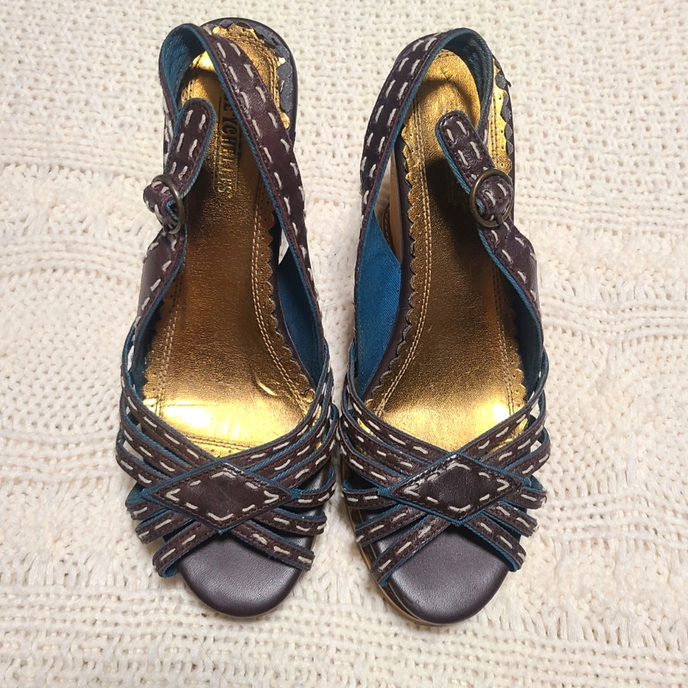 Seychelles brown leather wedged sandals with buckle strap  7